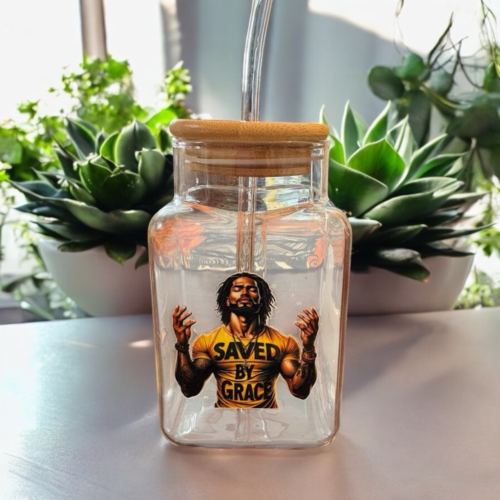 Glass Water Bottle with Bamboo Lid - Saved By Grace Design
